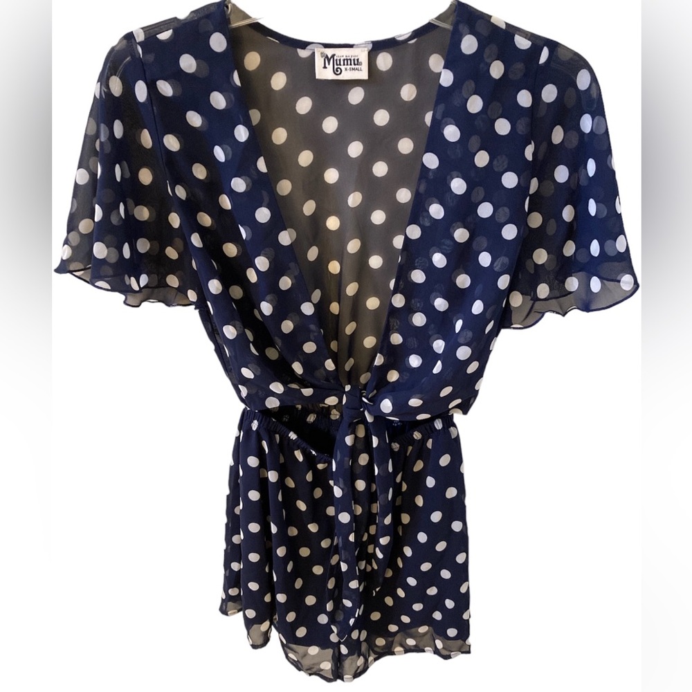 Show Me Your Mumu Gia Polka Dot Navy / Cream Romper Sheer XS